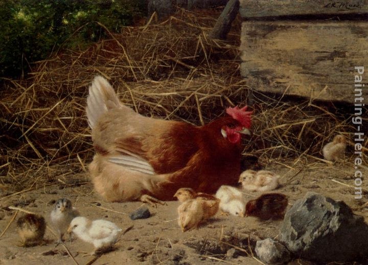 Eugene Remy Maes A Hen And Chickens